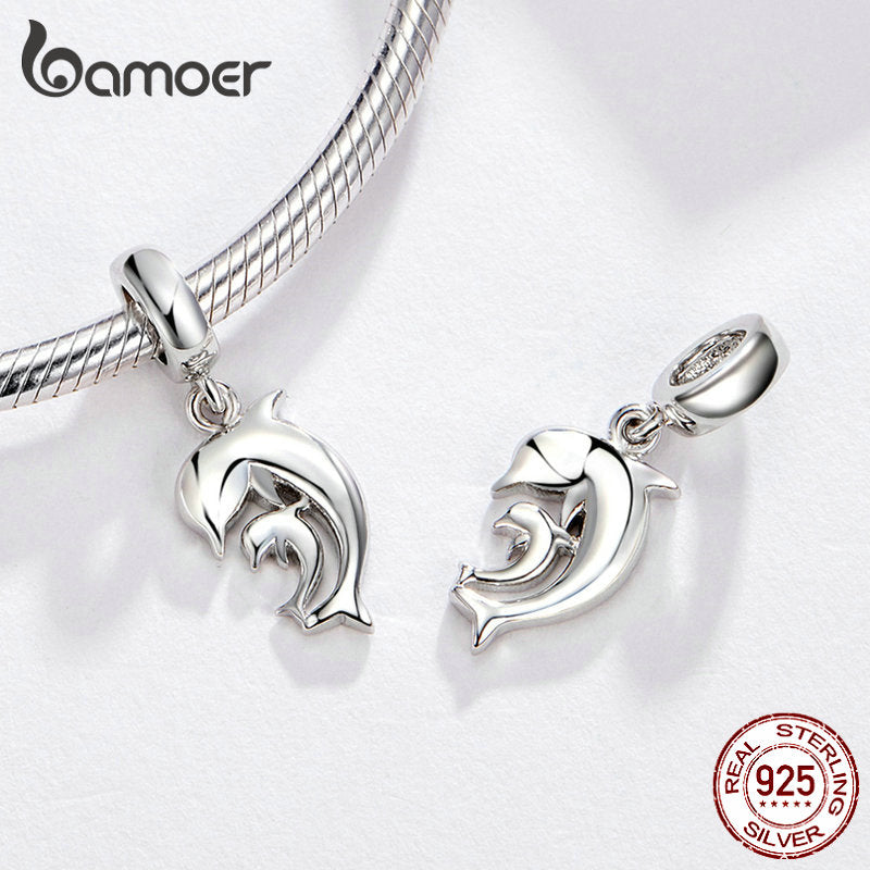 Happiness Dolphin Pendant Charms Fit Original Bracelet & Necklace 925 Sterling Silver Jewelry Symbol Of Love SCC1206