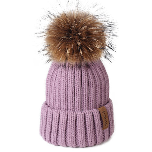 Furtalk Real Fur pompom Beanie Hat Women Winter Knitted Hat Warm Real Big Raccoon Pom Pom Hat for Female