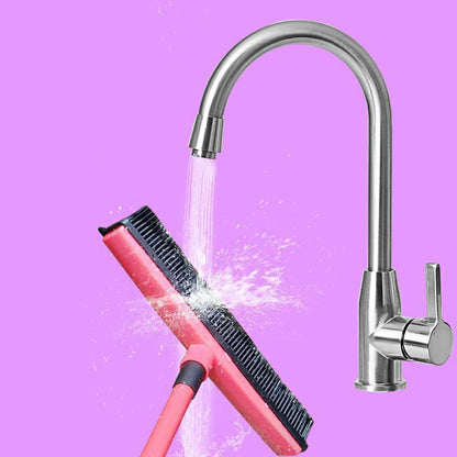 Long Push Rubber Broom Bristles Sweeper Squeegee Scratch Free Bristle Broom for Pet Cat Dog Hair Carpet Hardwood Windows Clean