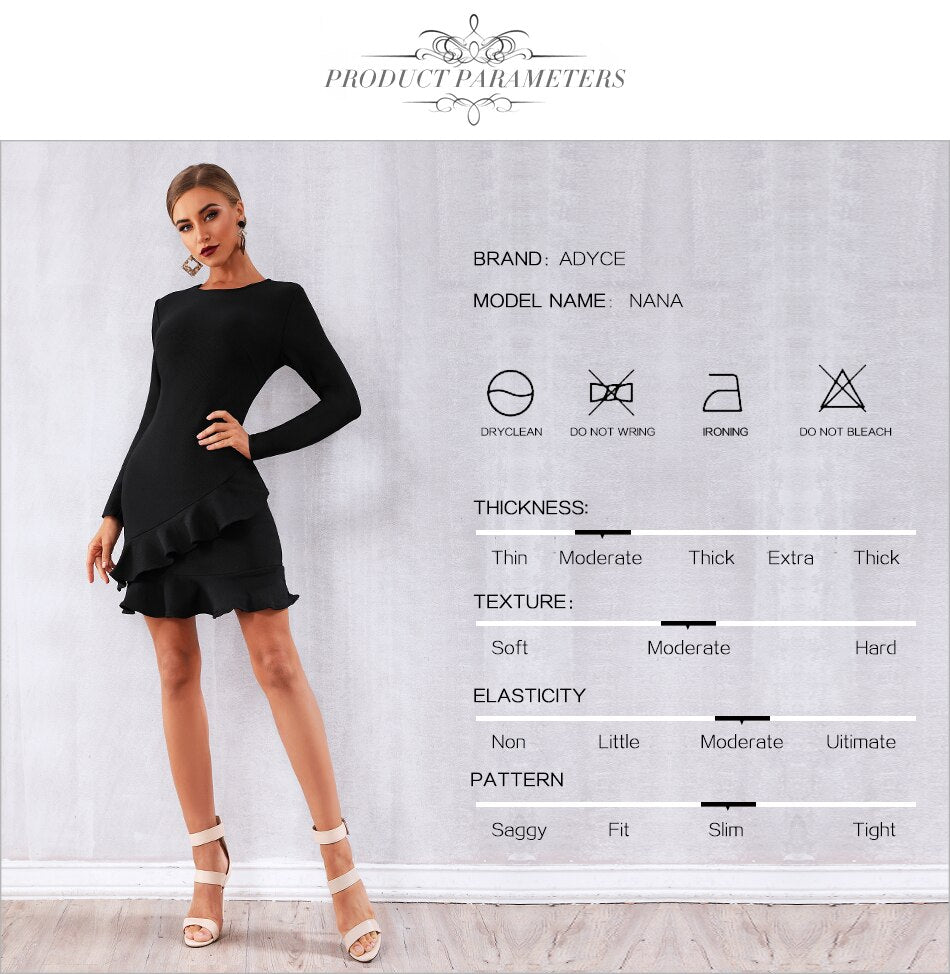 Adyce 2020 New Spring Black Bandage Dress Women Long Sleeve Ruffles Mini Club Dress Vestidos Elegant Celebrity Party Dress