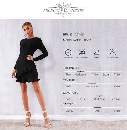 Adyce 2020 New Spring Black Bandage Dress Women Long Sleeve Ruffles Mini Club Dress Vestidos Elegant Celebrity Party Dress