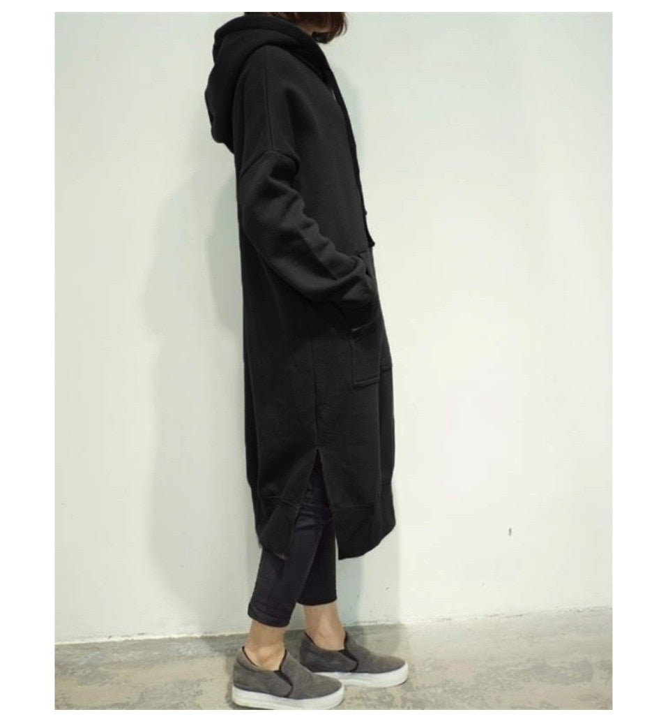 Women's Casual Loose Long Hoodies Autumn Solid Color Sweatshirt Hooded Sweatshirt Dress. Hoodie Dress