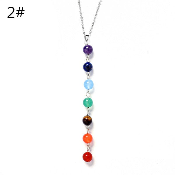 7 Chakra Stones Reiki Healing Point Chakra Pendant Charm Pendant Ankh Yoga Jewelry Semi Precious Stone Necklace