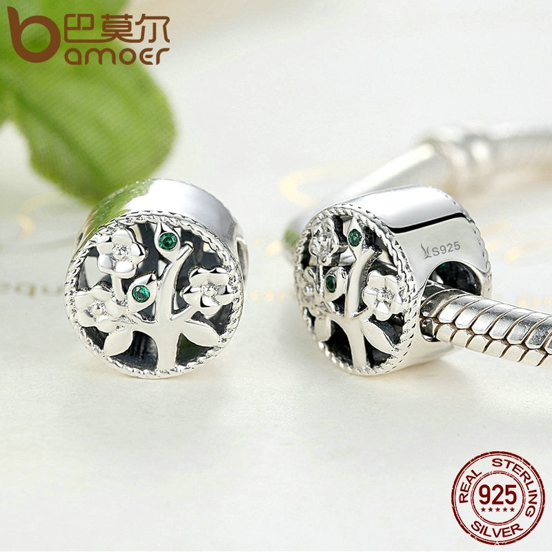 BAMOER Fashion 100% 925 Sterling Silver Tree of Life Bead Charms fit Bracelets Women Beads & Jewelry Making DIY SCC115
