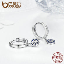 将图片加载到图库查看器，BAMOER Genuine 925 Sterling Silver Round Blue Clear Cubic Zircon Crystal Drop Earrings for Women Authentic Silver Jewelry SCE058
