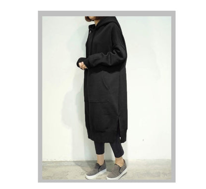 Women's Casual Loose Long Hoodies Autumn Solid Color Sweatshirt Hooded Sweatshirt Dress. Hoodie Dress
