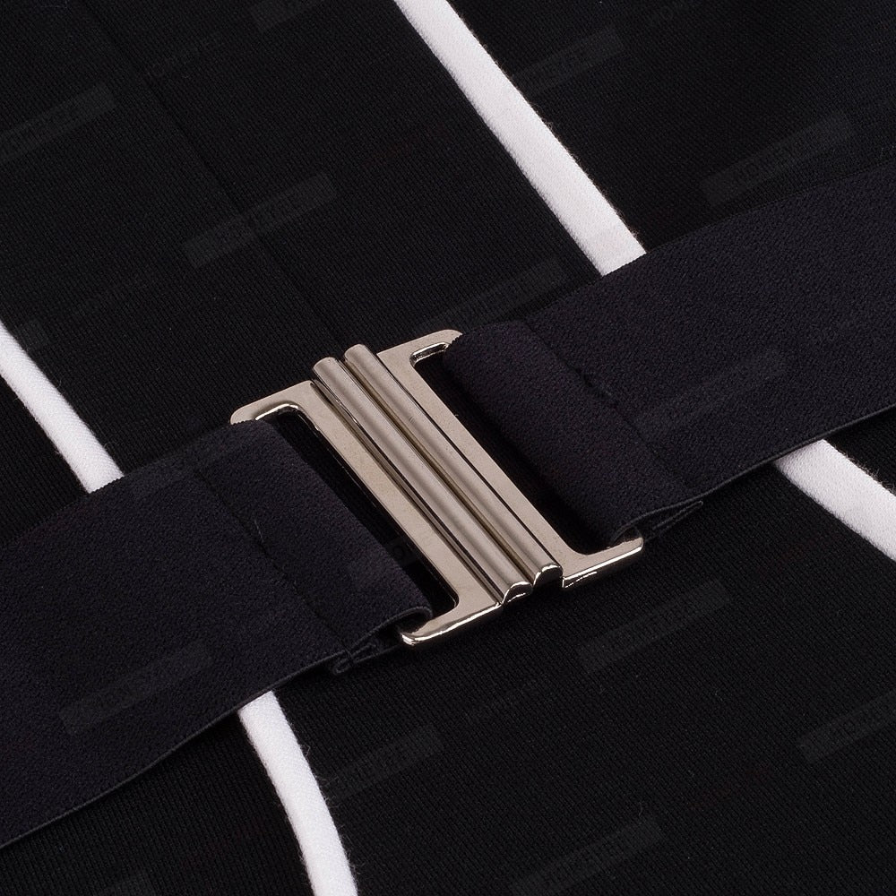 Women Elegant Patchwork Belted Work Bodycon V Neck Contrast Fashion Office Lady Dress EB414