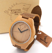 Load image into Gallery viewer, BOBO BIRD Top brand Men&#39;s Bamboo Wooden Watch Quartz Real Leather Strap Men Watches relojes finos de hombre
