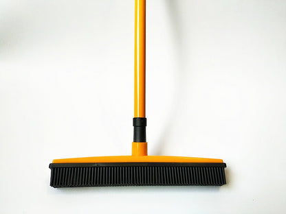 Long Push Rubber Broom Bristles Sweeper Squeegee Scratch Free Bristle Broom for Pet Cat Dog Hair Carpet Hardwood Windows Clean
