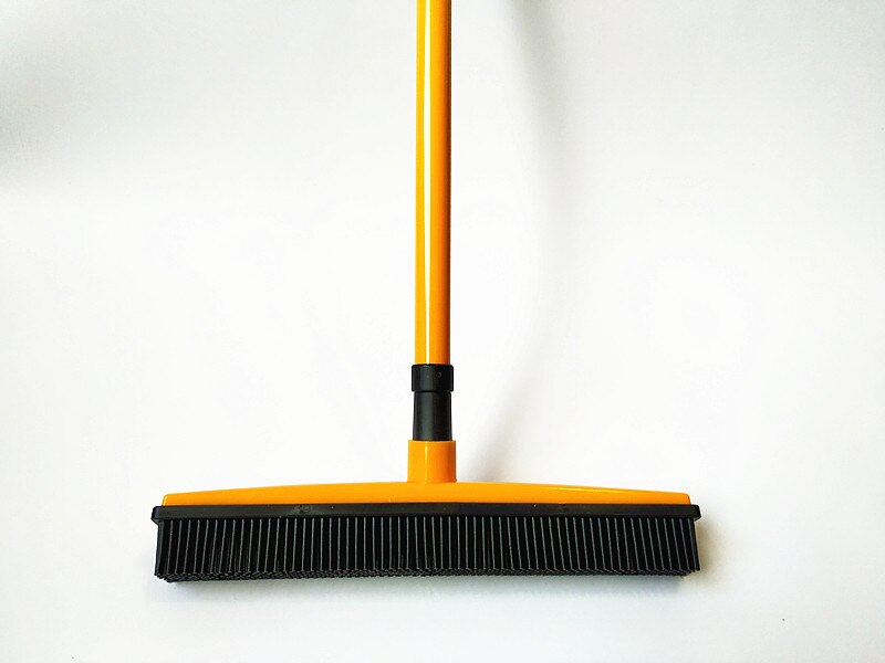 Long Push Rubber Broom Bristles Sweeper Squeegee Scratch Free Bristle Broom for Pet Cat Dog Hair Carpet Hardwood Windows Clean