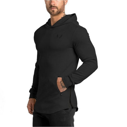 Men Pocket Embroider Side Zipper Hoodie