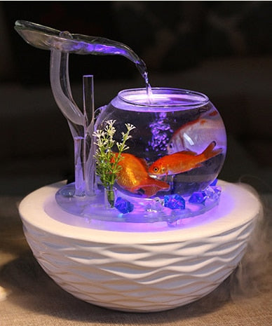 Tabletop Water Feature Green Lotus Fountain Waterfall Cascade Indoor Decoration glass ceramic Aquarium Humidifier Mist fish tank