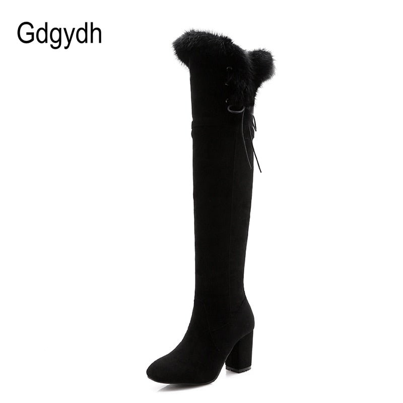 Gdgydh Female Snow Boots Winter Warm Shoes Woman Suede Over the Knee High Booties Shoes High Quality 2019 New Arrival Plush