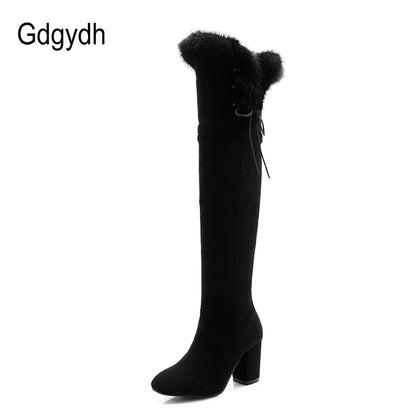 Gdgydh Female Snow Boots Winter Warm Shoes Woman Suede Over the Knee High Booties Shoes High Quality 2019 New Arrival Plush