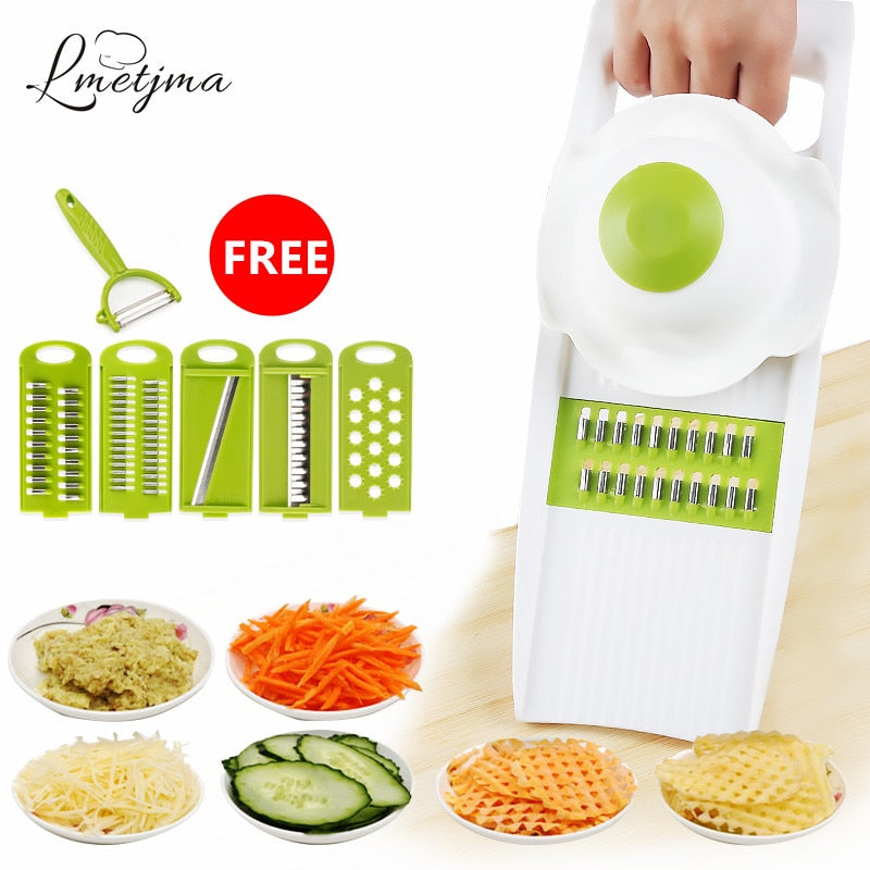 LMETJMA Stainless Stee Qiecai 5 Sets Shredder Slicers Into Strips Device Grater Cut Potatoes Carrot Cucumber Wire K0032
