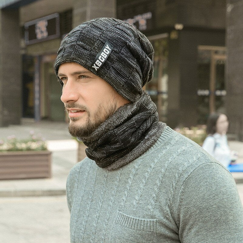 Winter Men Knitted Hat Headgear Bib suit Caps Plus Velvet Thick Wool Hat Autumn And Winter Knit Hat czapka zimowa sombrero mujer