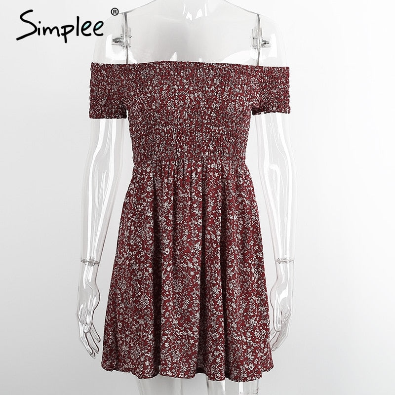 Simplee Off shoulder floral summer dress Vintage high waist beach dress women 2017 Sexy short dresses vestidos