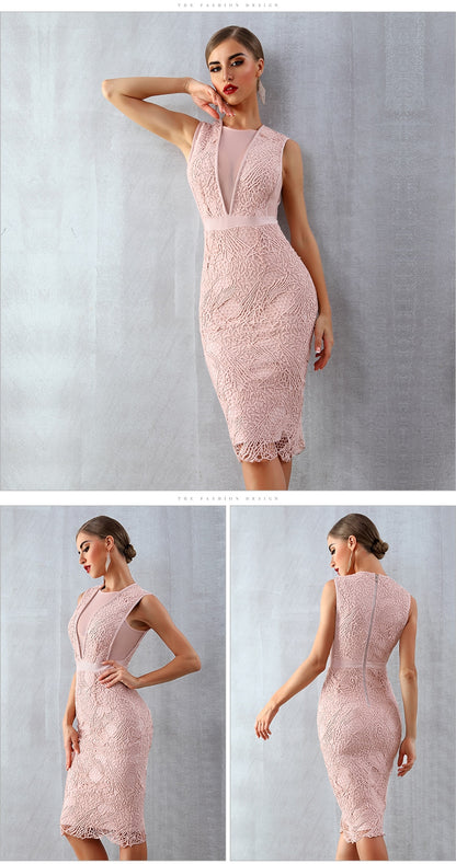 ADYCE 2020 New Summer Women Bandage Dress Vestidos Tank Sexy Lace Mesh Sleeveless Bodycon Clubwears Celebrity Runway Party Dress