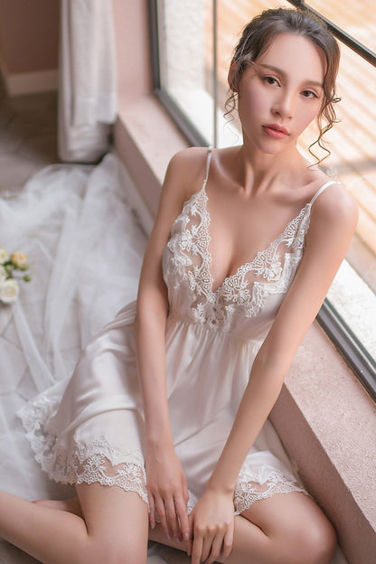 Night Sleep Dress Nighties for Women Underwear Lingerie Sling Lace Embroidery V-Neck Sexy Nightdress Lenceria Femenina