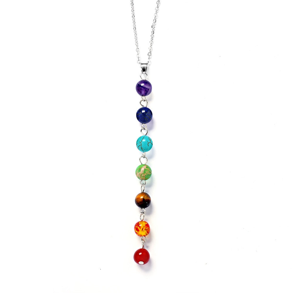 7 Chakra Stones Reiki Healing Point Chakra Pendant Charm Pendant Ankh Yoga Jewelry Semi Precious Stone Necklace
