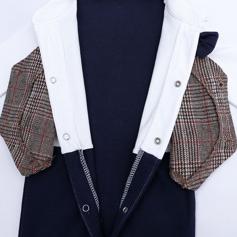 Cotton Long Sleeve Newborn Baby Clothes Plaid Bow Baby Boy Romper Spring Autumn Toddler One-Pieces Gentleman Newborn Costume