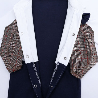 Cotton Long Sleeve Newborn Baby Clothes Plaid Bow Baby Boy Romper Spring Autumn Toddler One-Pieces Gentleman Newborn Costume