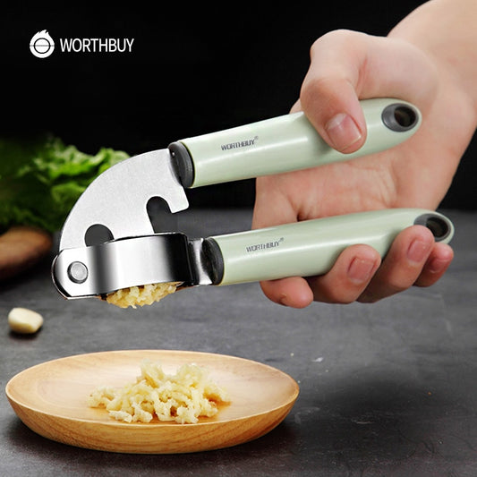 WORTHBUY Stainless Steel Garlic Press Ginger Chopper Kitchen Vegetable Tools Garlic Grinder Crusher With Plastic Handle