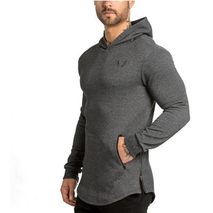 Men Pocket Embroider Side Zipper Hoodie