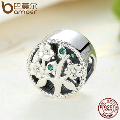 BAMOER Fashion 100% 925 Sterling Silver Tree of Life Bead Charms fit Bracelets Women Beads & Jewelry Making DIY SCC115