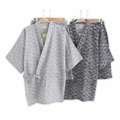 Simple Wave 100% cotton Men's pyjamas men short sleeves sleepwear Japanese Kimono pajamas sets shorts home bathrobes bedgown