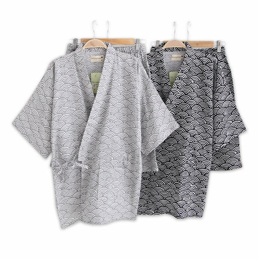 Simple Wave 100% cotton Men's pyjamas men short sleeves sleepwear Japanese Kimono pajamas sets shorts home bathrobes bedgown