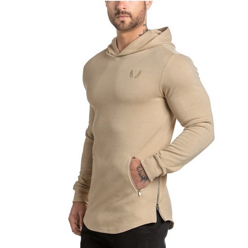 Men Pocket Embroider Side Zipper Hoodie