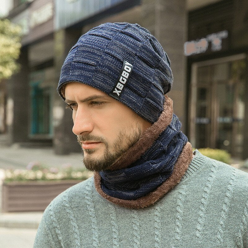 Winter Men Knitted Hat Headgear Bib suit Caps Plus Velvet Thick Wool Hat Autumn And Winter Knit Hat czapka zimowa sombrero mujer
