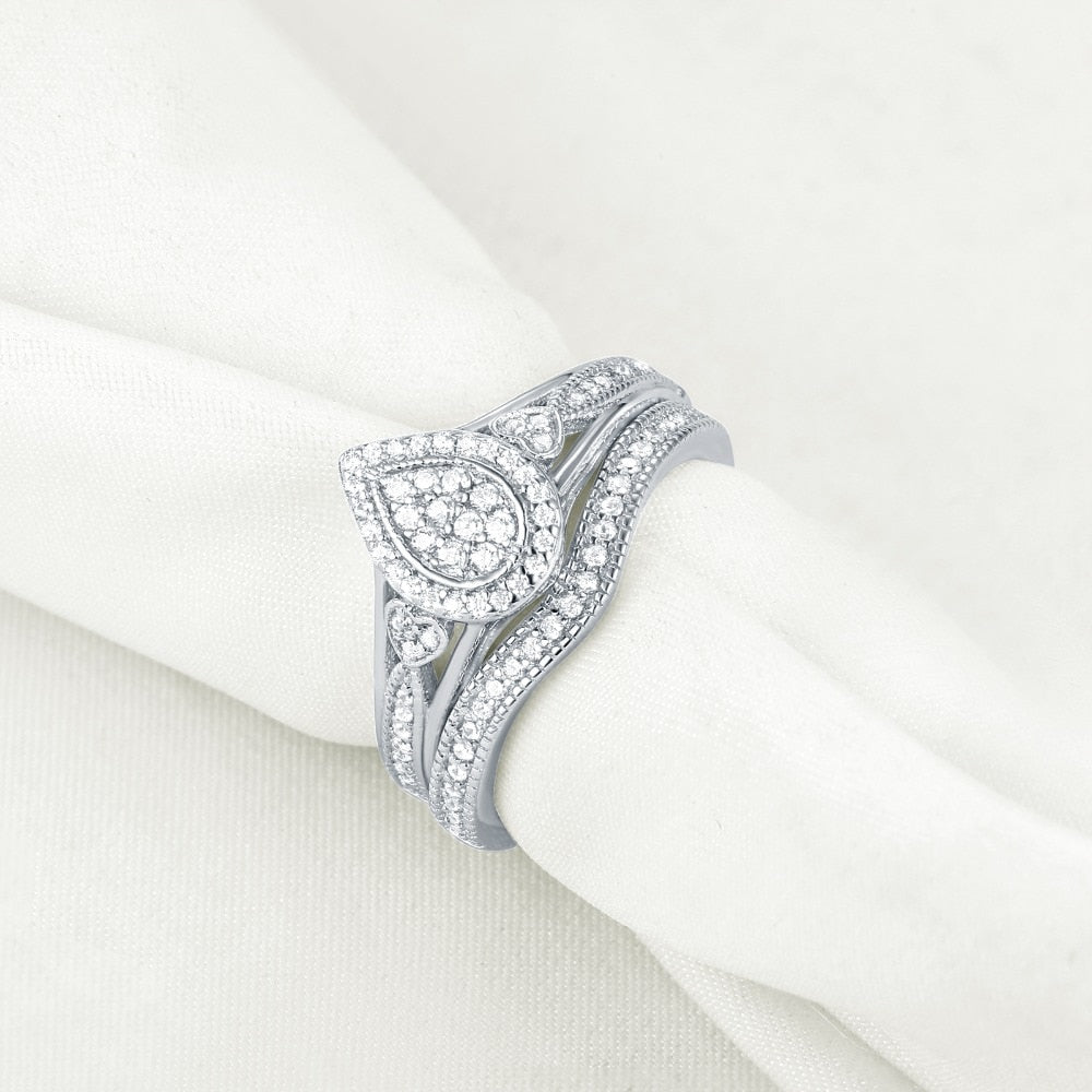 Newshe 925 Sterling Silver Wedding Rings For Women Pear & Heart Shape Round Cut AAA CZ Engagement Ring Bridal Set Trendy Jewelry