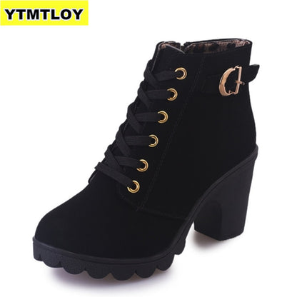 Plus Size 35-43 Winter Casual Women Pumps Warm Ankle Boots Waterproof High Heels Snow 2020 Shoes Botas Patent Botas Muje