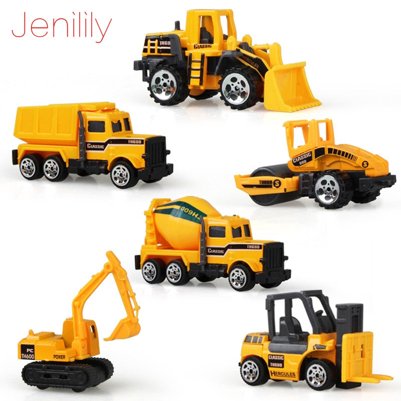 Jenilily Mini Diecast Car Construction Vehicle Engineering Car Excavator Dump Roller Truck Model Toys Lot for Children Adult
