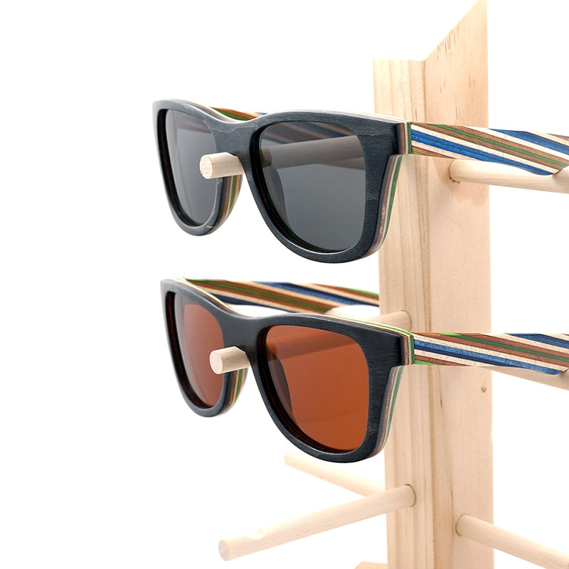 BOBO BIRD Polarized Sunglasses Women Men Layered Skateboard Wooden Frame Square Style Glasses for Ladies Eyewear In Wood Box