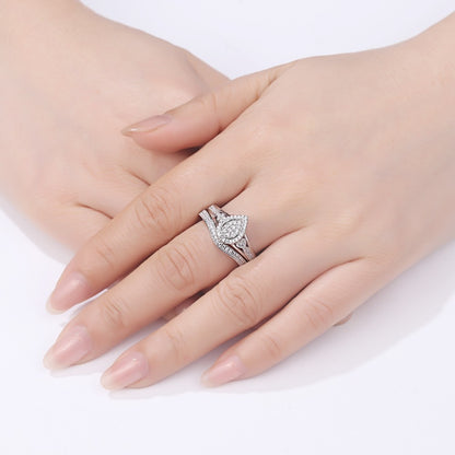 Newshe 925 Sterling Silver Wedding Rings For Women Pear & Heart Shape Round Cut AAA CZ Engagement Ring Bridal Set Trendy Jewelry