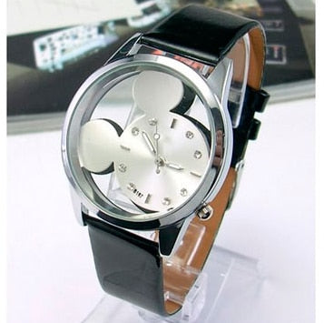 Fashion Cartoon Mickey Women Watch Men Transparent Hollow Quartz Watches Leather Strap Kid Wristwatch Girl Gift Relogio Feminino