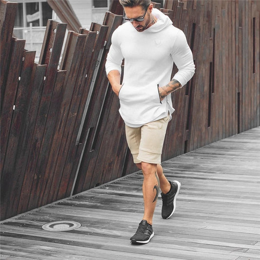 Men Pocket Embroider Side Zipper Hoodie