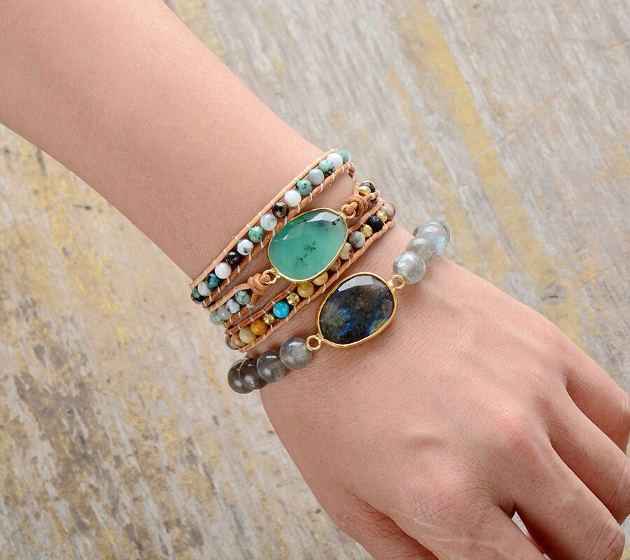 High End Women Bracelets Labradorite Stretch Bracelets Natural Stone Charm Elastic Statement Bracelet Jewelry Wholesale