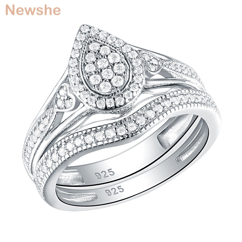 Newshe 925 Sterling Silver Wedding Rings For Women Pear & Heart Shape Round Cut AAA CZ Engagement Ring Bridal Set Trendy Jewelry