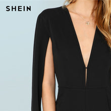 將圖片載入圖庫檢視器 SHEIN Black Highstreet Office Lady Plunging Neck Cloak Sleeve Modern Sexy Maxi Tapered Jumpsuit Autumn Women Workwear Jumpsuits
