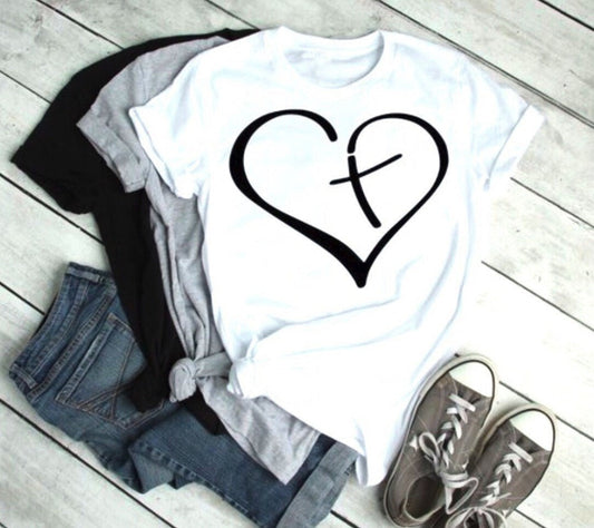 Blessed heart Cross in heart t shirt Christian graphic grunge tumblr aesthetic religion Jesus unisex street style quote tee tops