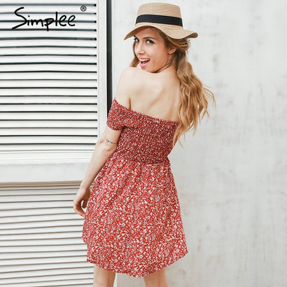 Simplee Off shoulder floral summer dress Vintage high waist beach dress women 2017 Sexy short dresses vestidos