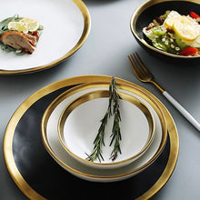 將圖片載入圖庫檢視器 Ceramic Beef Platter Household Breakfast Plate Simple And Creative European Vegetables Platter With Gold Edge Tableware
