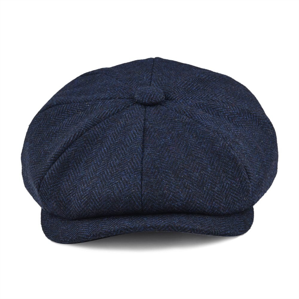 BOTVELA Wool Tweed Newsboy Cap Herringbone Men Women Gatsby Retro Hat Driver Flat Cap Black Brown Green Navy Blue 005