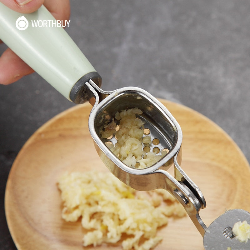 WORTHBUY Stainless Steel Garlic Press Ginger Chopper Kitchen Vegetable Tools Garlic Grinder Crusher With Plastic Handle