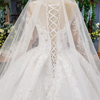 HTL954 Long Sleeve Wedding Dresses Illusion O-neck Beads Crystal Bridal Dresses Women Bride