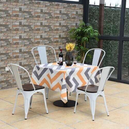 4 pcs Tolix Style Metal Dining Side Chair Stackable Wood Seat-White - Color: White